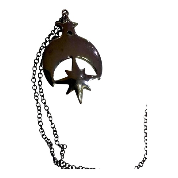 Iridescent Crescent Moon and Star Pendant Necklace - Picture 3 of 5